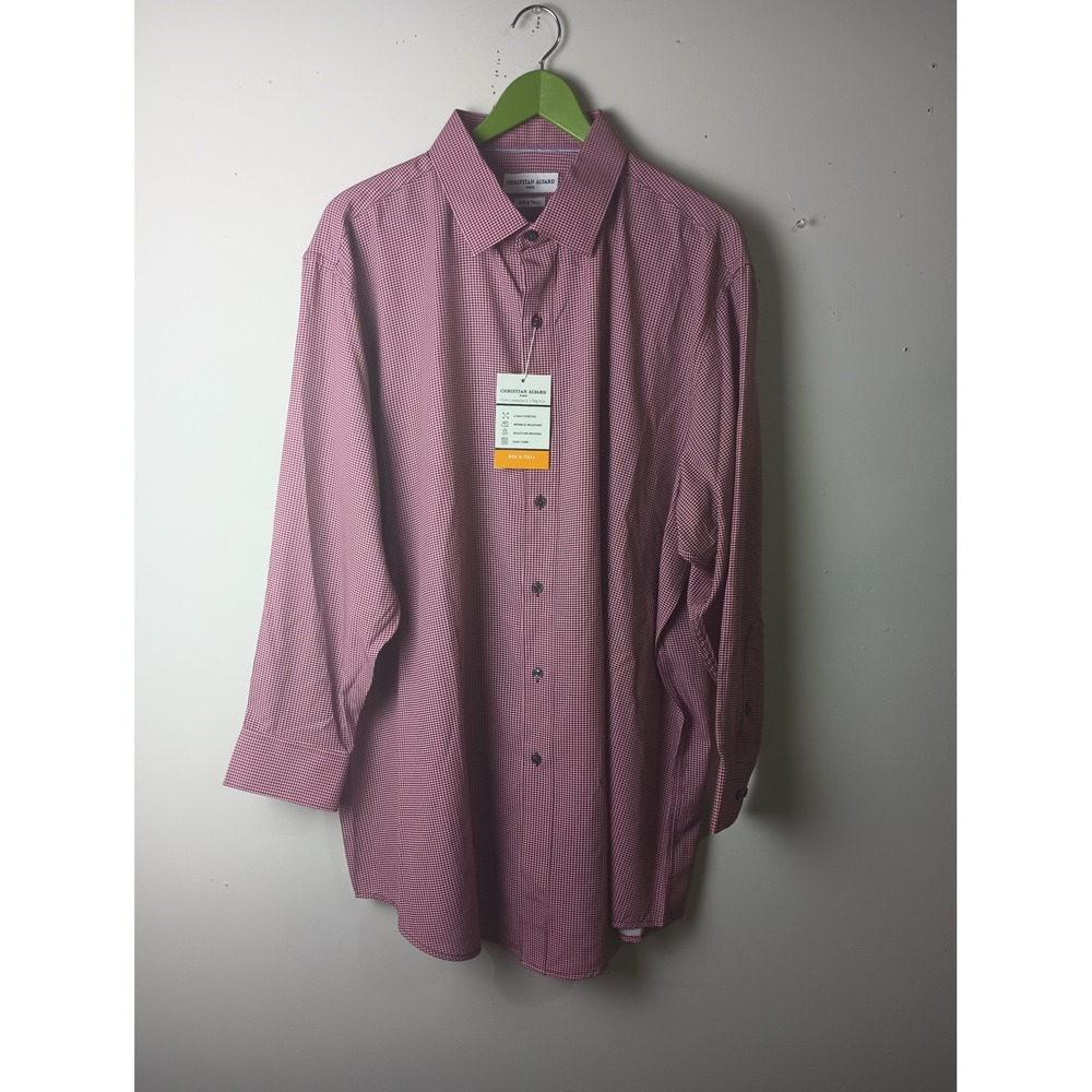Christian Aujard Paris Mens 2X Big Tall Burgundy Check Performance Stretch Shirt